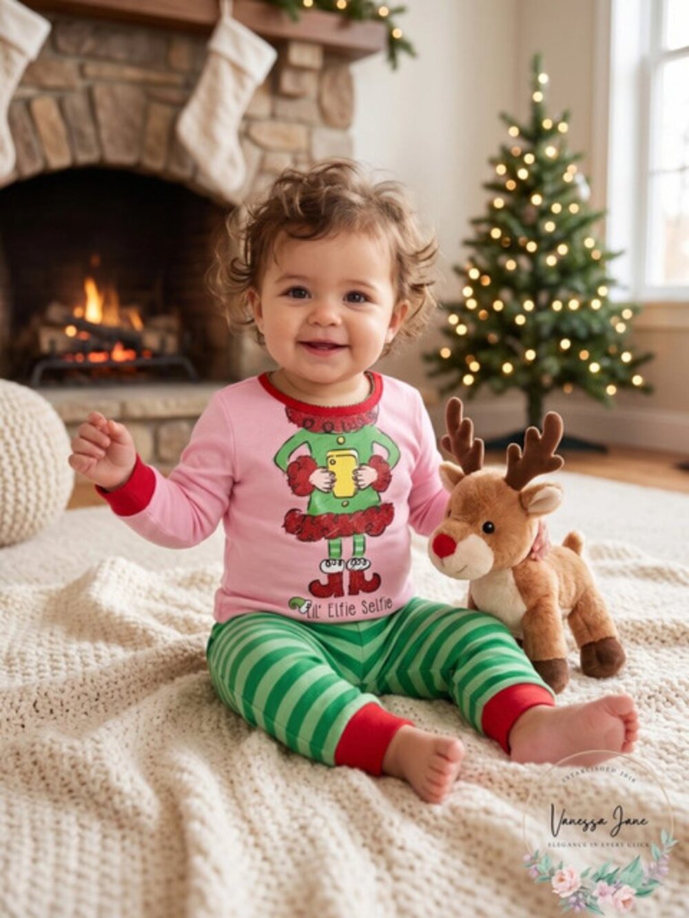 Komar Kids Girls Pajama Elfie Selfie Set, Size 2T